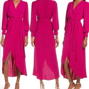 Chic Fuchsia Long Sleeve Wrap Dress